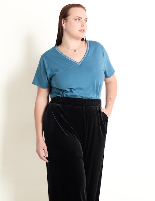 Playera manga corta Calafella cuello v para mujer