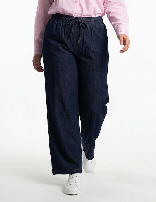 Jeans amplio cintura media para mujer 1