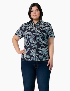 Blusa camisera Ivonne Plus manga corta para mujer