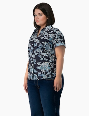 Blusa camisera Ivonne Plus manga corta para mujer