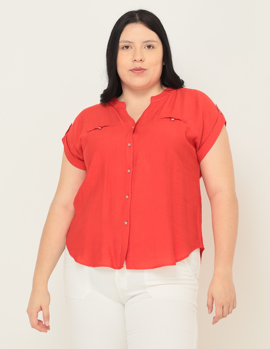 blusa roja mujer manga corta