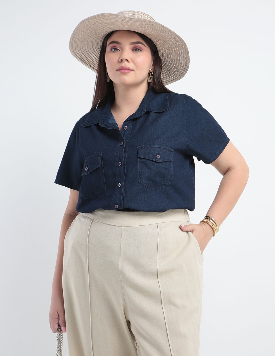 Blusa camisera manga corta para mujer