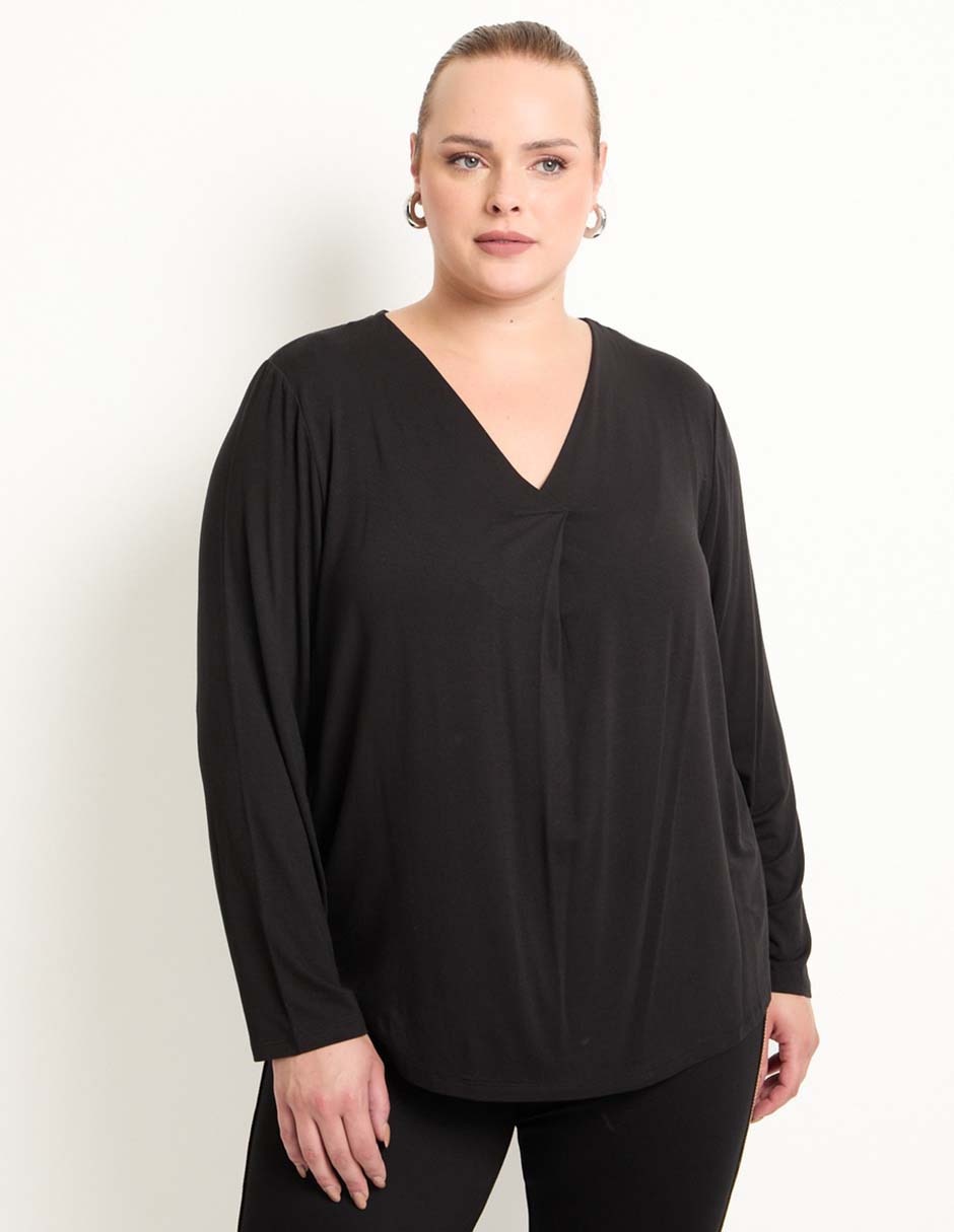 Playera manga larga cuello V para mujer