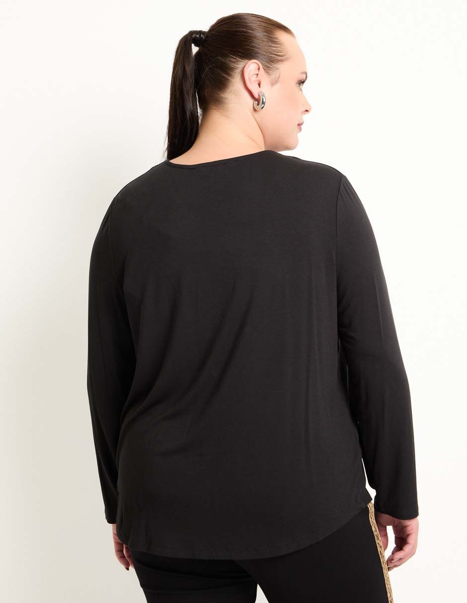 Playera manga larga cuello V para mujer 2