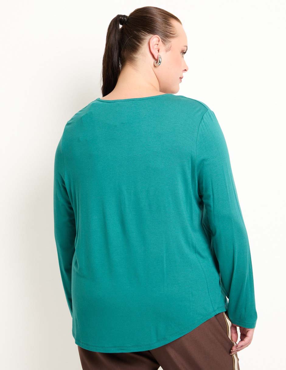 Playera manga larga cuello V para mujer 2