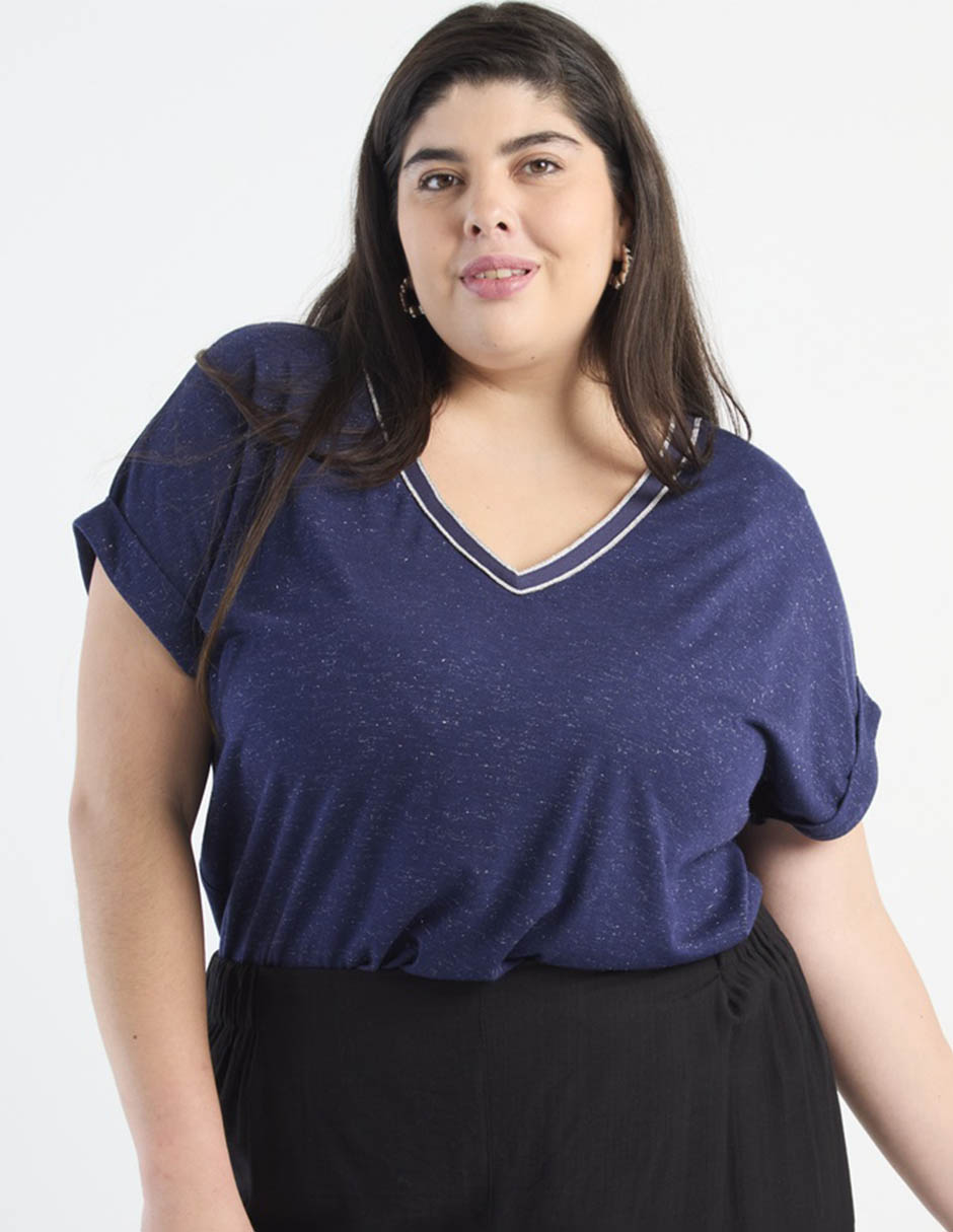 Blusa manga corta cuello redondo para mujer