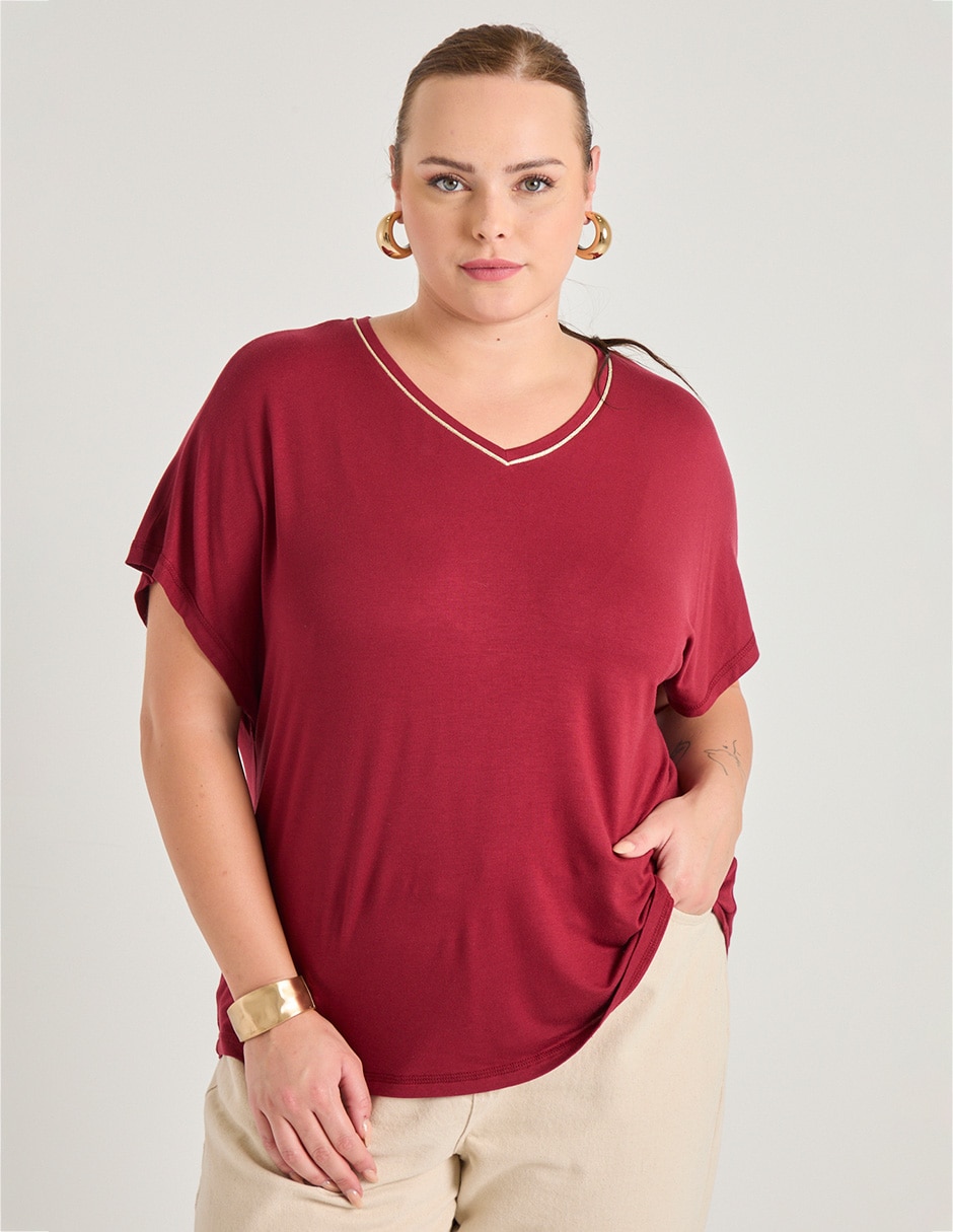 Playera manga corta cuello v para mujer