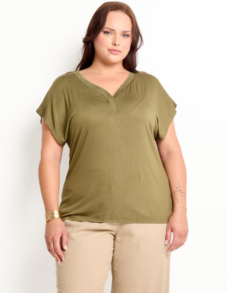 Playera manga corta cuello V para mujer