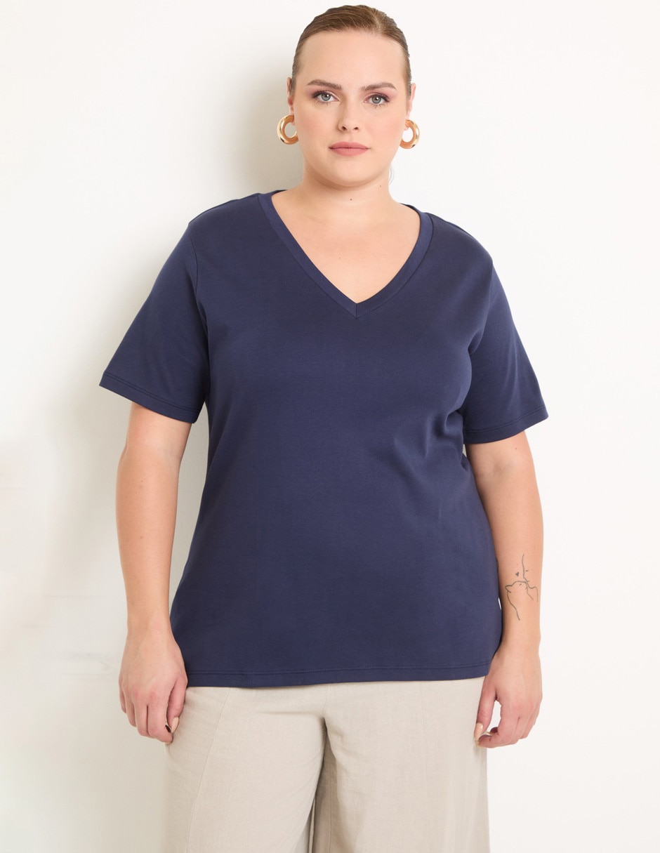 Playera manga corta cuello v para mujer