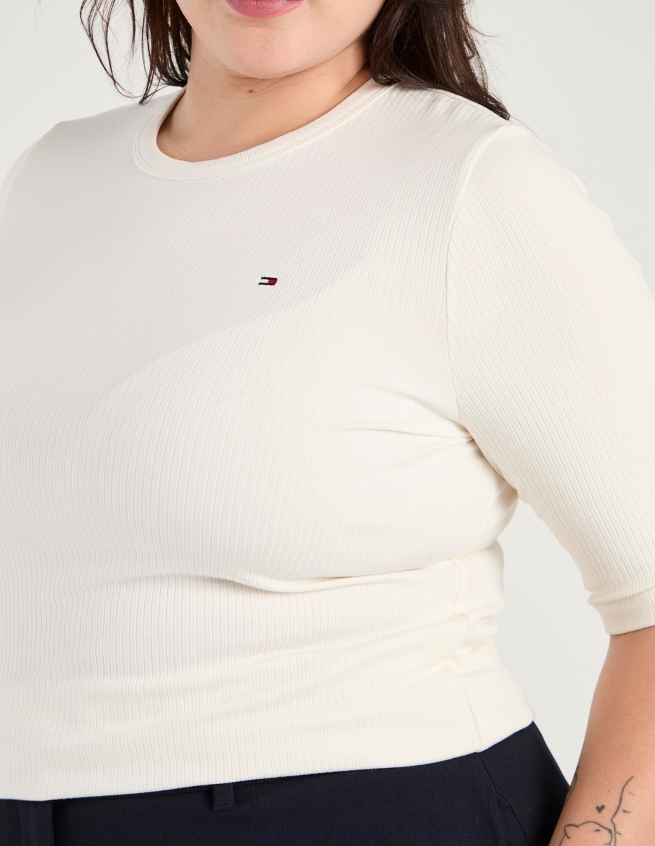 Playera manga al codo cuello redondo para mujer 4