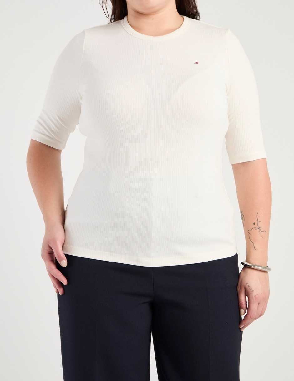 Playera manga al codo cuello redondo para mujer 5