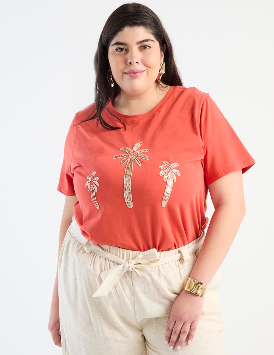 Playera manga corta cuello redondo para mujer
