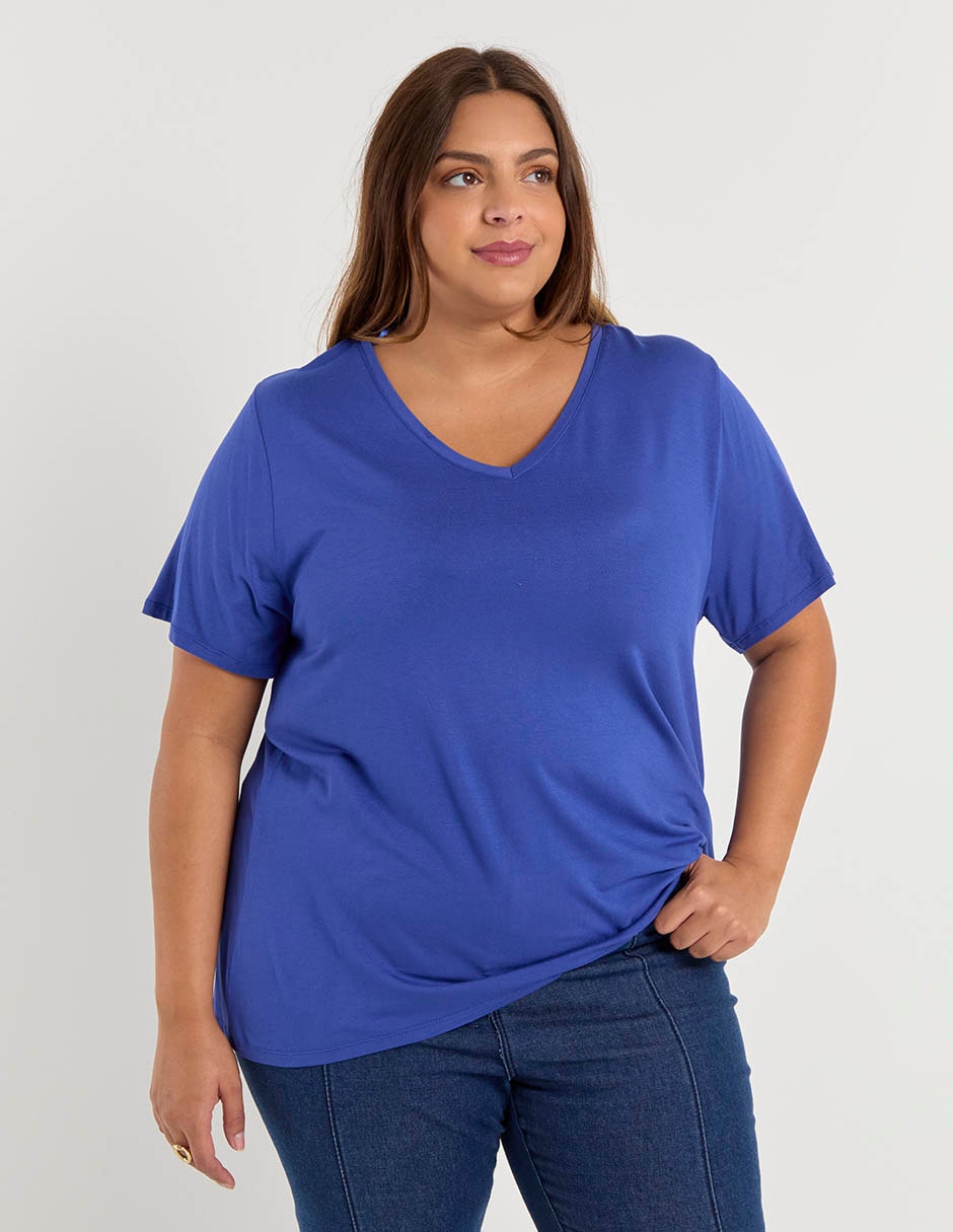 Playera manga corta cuello v para mujer