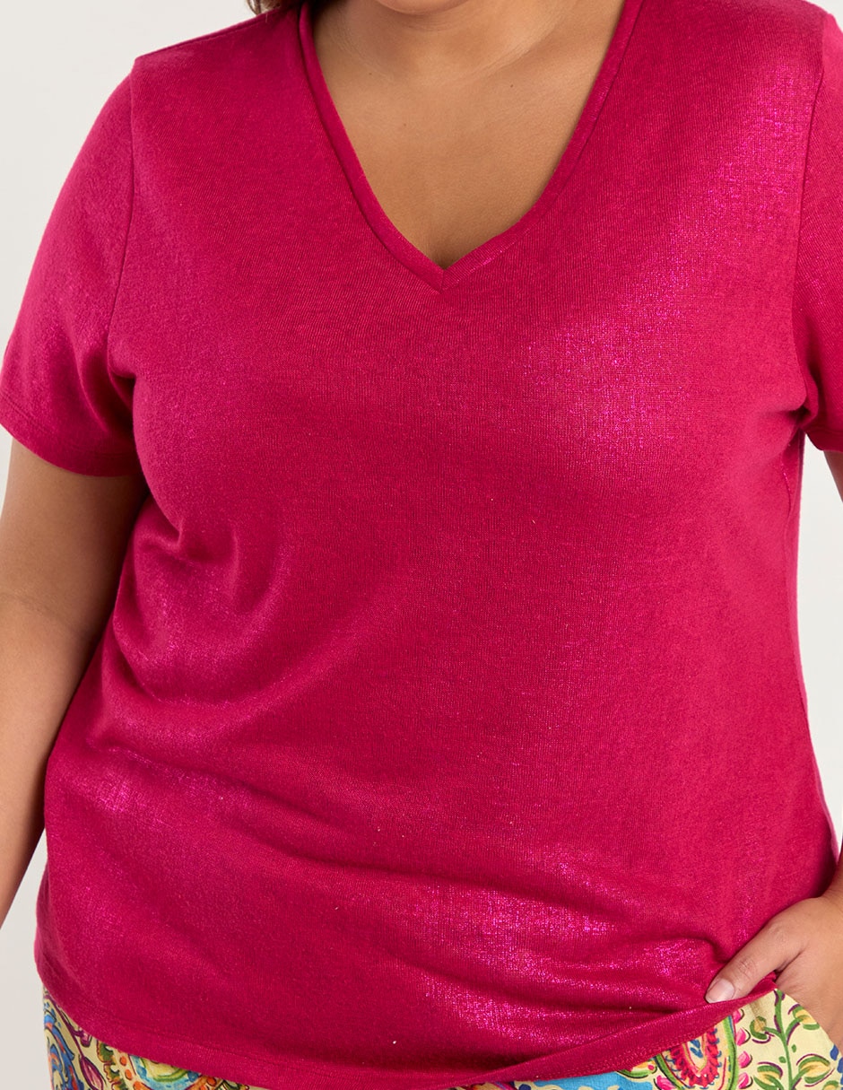 Playera manga corta cuello V para mujer 4