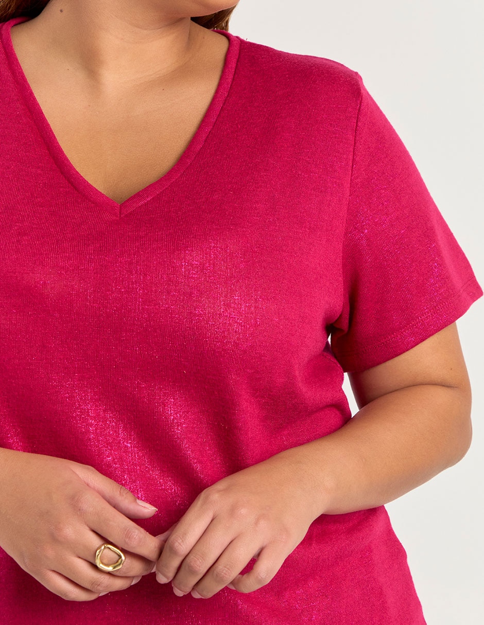 Playera manga corta cuello V para mujer 5