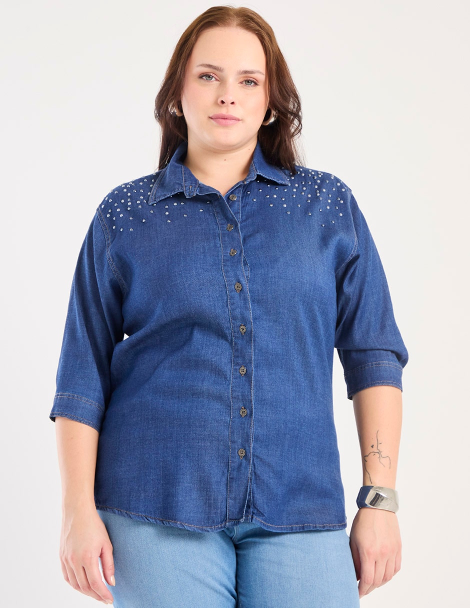 Blusa camisera manga 3/4 para mujer