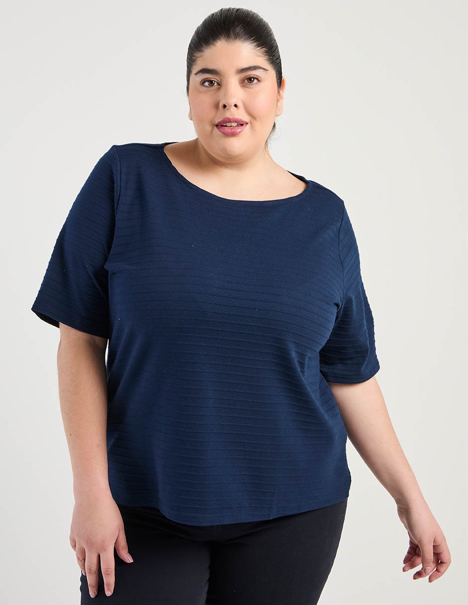 Playera manga al codo cuello redondo para mujer