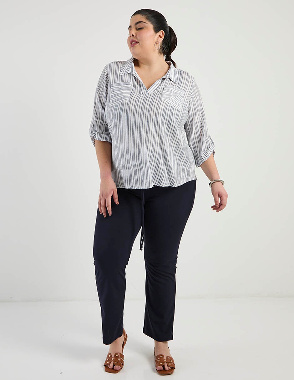 Blusa camisera Davinchy manga 3/4 para mujer