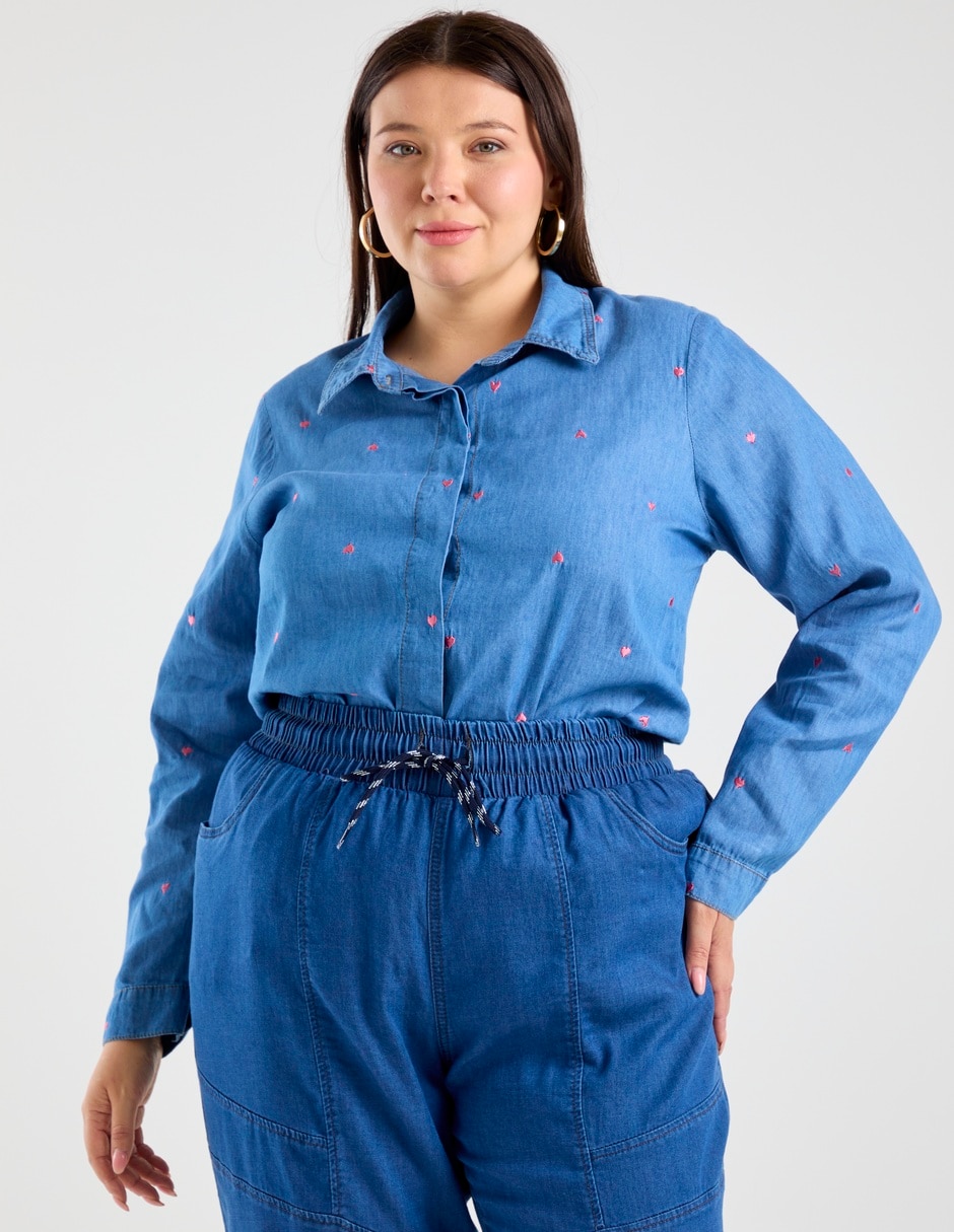 Blusa camisera manga larga para mujer