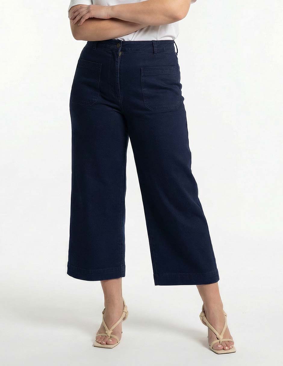 Jeans capri amplio cintura alta para mujer