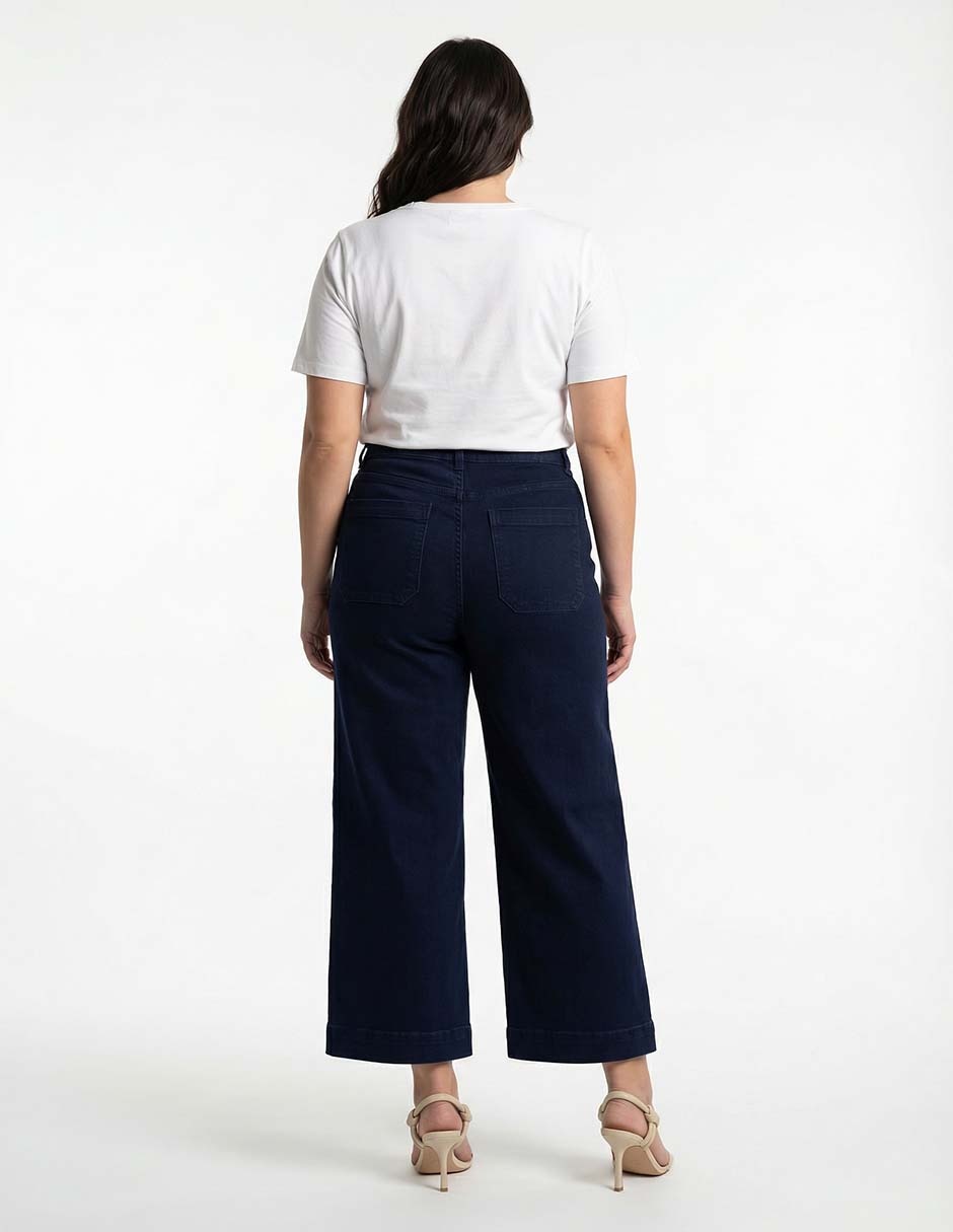 Jeans capri amplio cintura alta para mujer 2