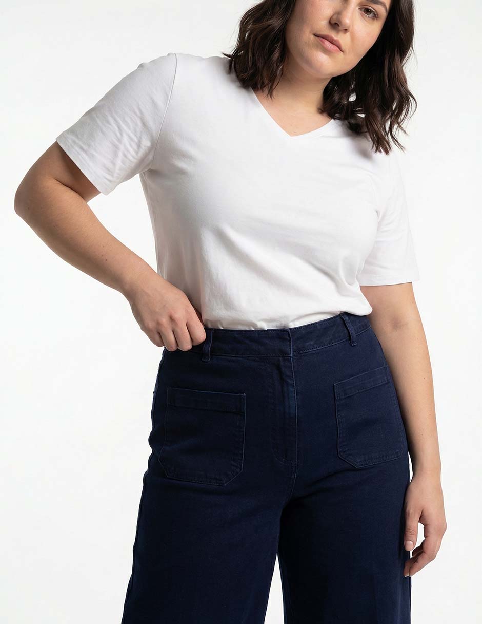 Jeans capri amplio cintura alta para mujer 4
