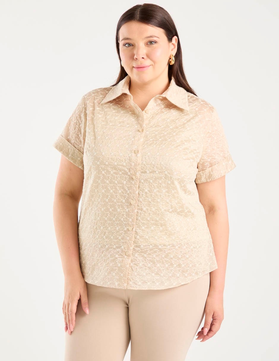 Blusa camisera manga corta para mujer